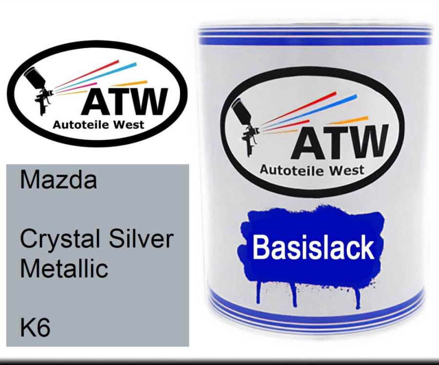 Mazda, Crystal Silver Metallic, K6: 1L Lackdose, von ATW Autoteile West.